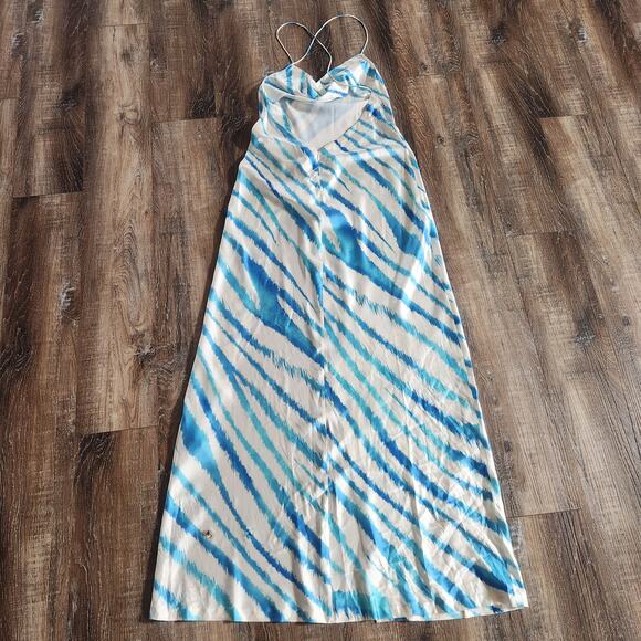 Retrofete Amika Dress in Blue Zebra Size XL Maxi Sleeveless Silk - Picture 6 of 13